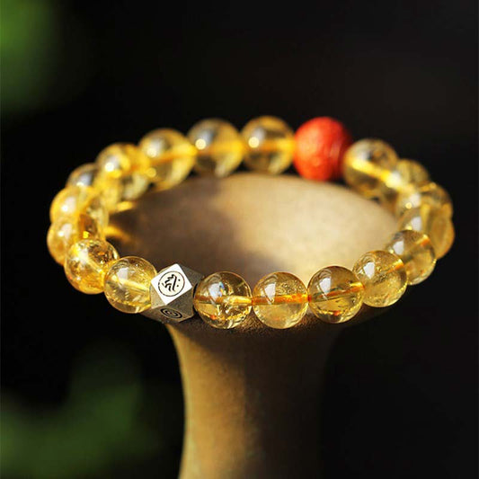 Golden Energy Citrine Chinese Zodiac Natal Buddha Wealth Solar Plexus Chakra (Third Chakra) Cinnabar Blessing Bracelet