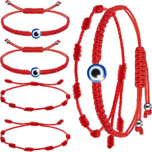 Ancient Tibetan Buddhist Red String Tradition 4Pcs Evil Eye Seven Knot Red String Protection Bracelet
