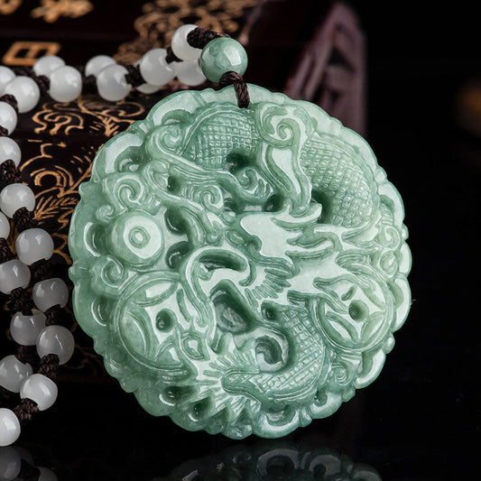 Jade Chinese Zodiac Dragon Jade Fortune Necklace String Pendant