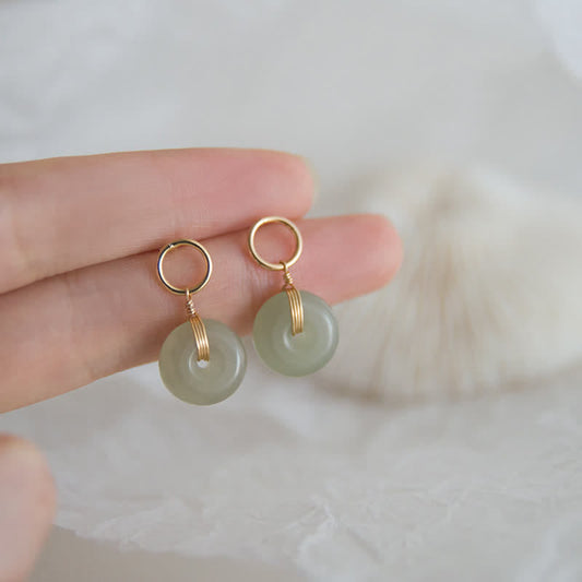 Jade Round Jade Peace Buckle Luck Drop Earrings