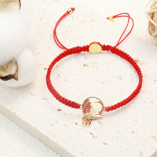 Ancient Tibetan Buddhist Red String Tradition Tibetan Handmade Lotus Koi Fish Lucky Red String Bracelet