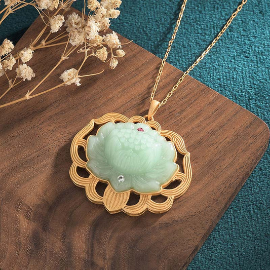 Jade Natural Jade Lotus Harmony Necklace Pendant