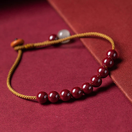 Ancient Tibetan Buddhist Red String Tradition Natural Cinnabar Beaded Blessing Handmade Bracelet
