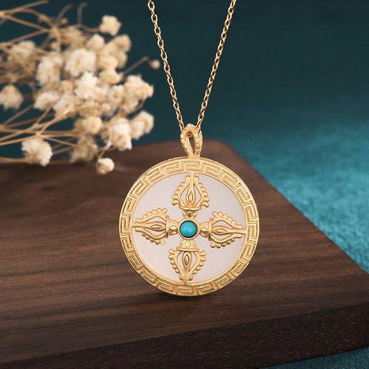 Jade White Jade Double Dorje Protection Luck Necklace Pendant