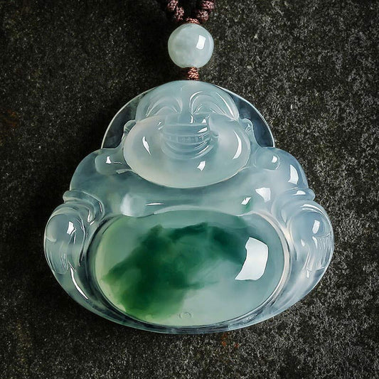 Buddha Energy Necklace Cyan Jade Luck Necklace Pendant