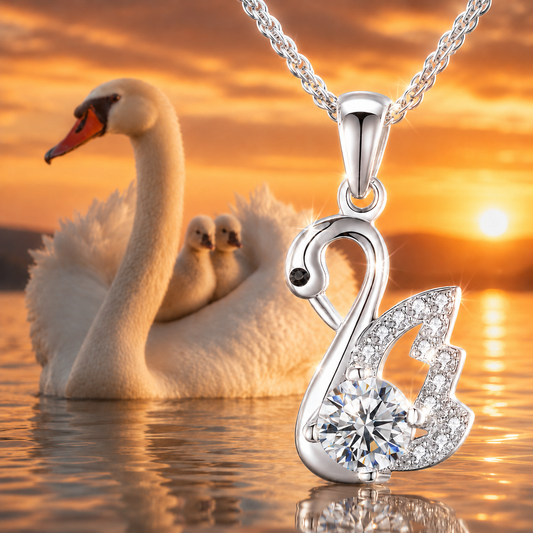 Fashion 18ct White Gold 925 Sterling Silver Swan Love Pendant. 18 inches, Italian Box Chain Necklace for Women Jewelry