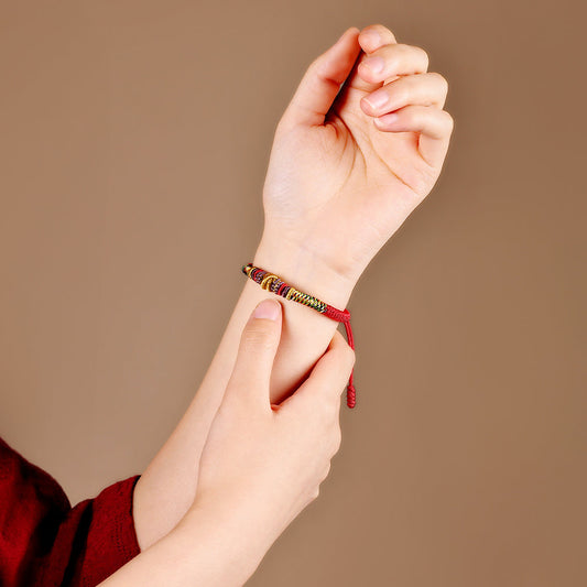 Adjustable Size, Multiple Protection Tibetan Lucky Red Rope Bracelet for Peace and Safety