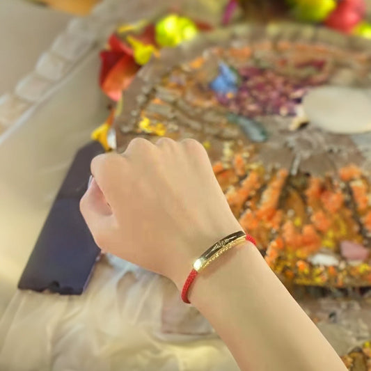 Adjustable Feng Shui Gold Plated Tibetan Mantra Bracelet with Red String Spiritual Protection and Style