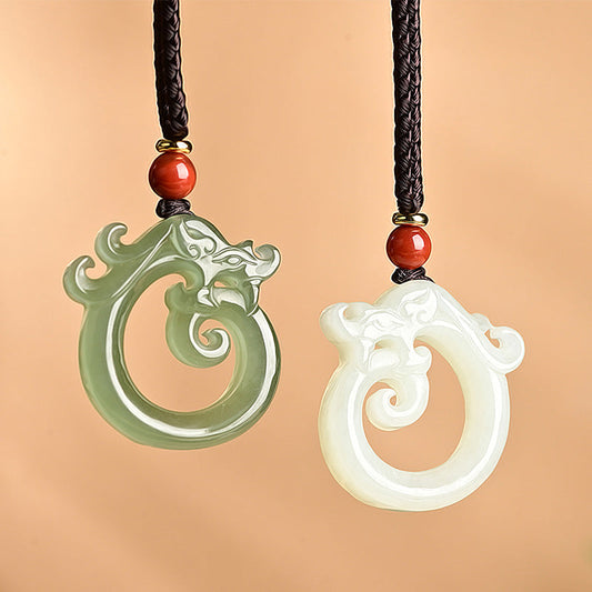 Jade White Jade Cyan Jade Dragon Protection Necklace String Pendant