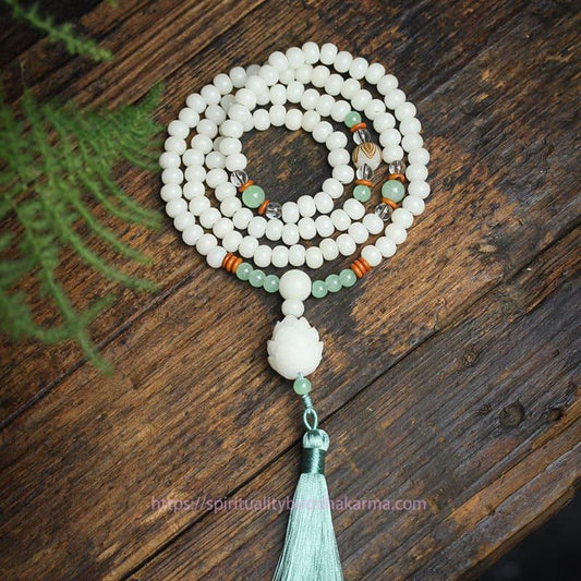 Spirituality Buddha Karma White Bodhi Seed Mala 108 Beads Protection Bracelet