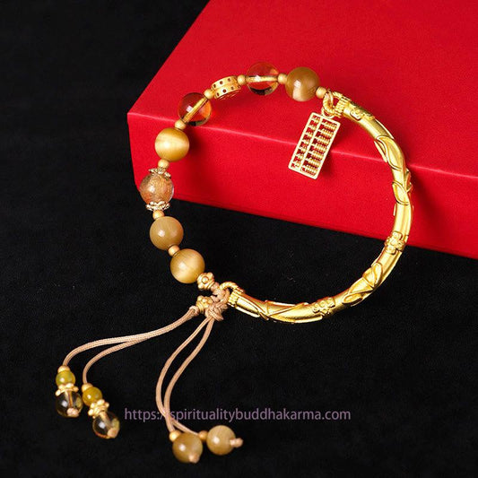 Golden Energy Citrine Natural Tiger Eye Wealth Solar Plexus Chakra (Third Chakra) Abacus Charm Protection Bracelet