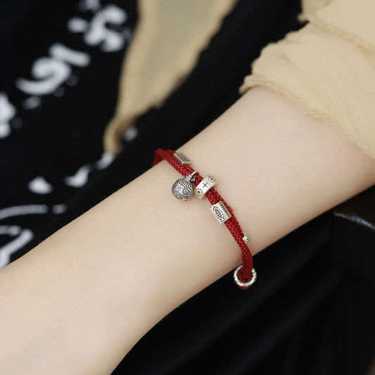 Ancient Tibetan Buddhist Red String Tradition 925 Sterling Silver Gold Swallowing Beast Koi Fish Wealth Handcrafted Braided Bracelet