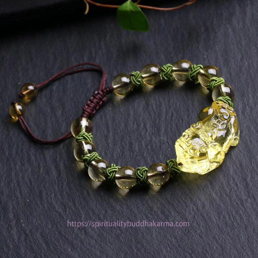 Golden Energy Citrine Natural Wealth Solar Plexus Chakra (Third Chakra) Pixiu Wealth Protection Bracelet