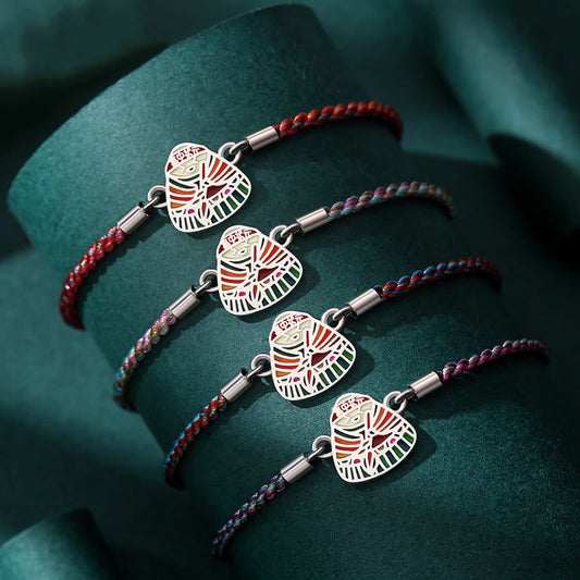 Ancient Tibetan Buddhist Red String Tradition 925 Sterling Silver Zongzi Pattern Luck Multicolored Handcrafted Bracelet