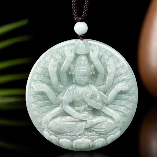 Spirituality Thousand-Hand Kwan Yin Avalokitesvara Jade Blessing String Necklace Pendant