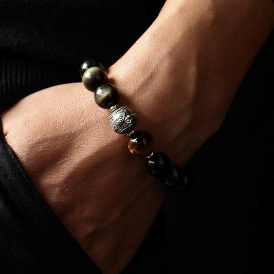 Spirituality Buddha Karma To Experience a Reversal of Fortune Rainbow Obsidian Gold Sheen Obsidian Protection Bracelet
