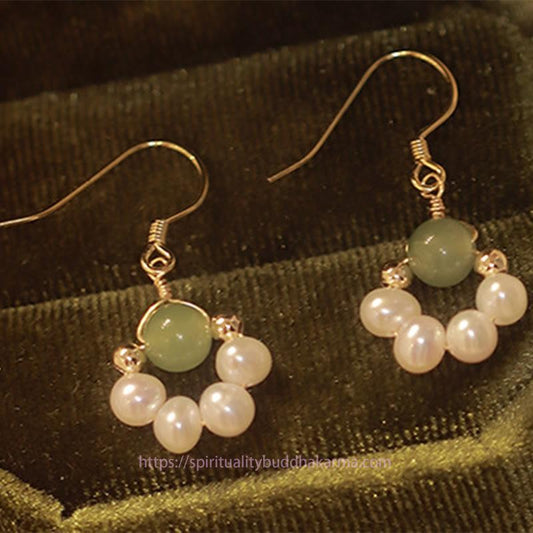 Jade Cyan Jade Pearl Bead Luck Drop Earrings