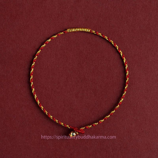 Ancient Tibetan Buddhist Red String Tradition 14K Gold Plated Handmade Red Gold Rope King Kong Knot Braided Luck Bracelet