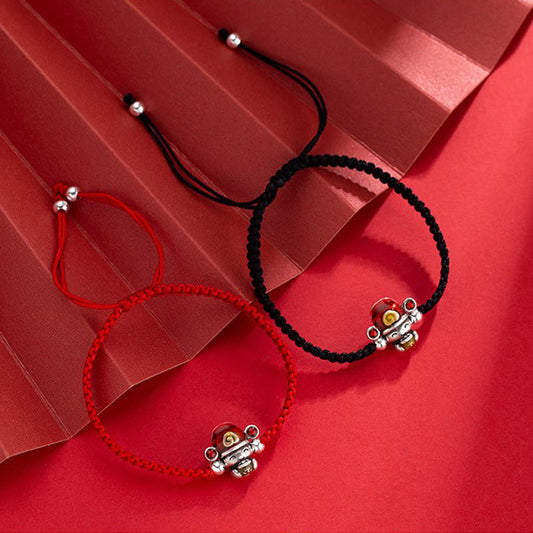 Ancient Tibetan Buddhist Red String Tradition God of Wealth Handmade Thread Luck Strength Braid Bracelet