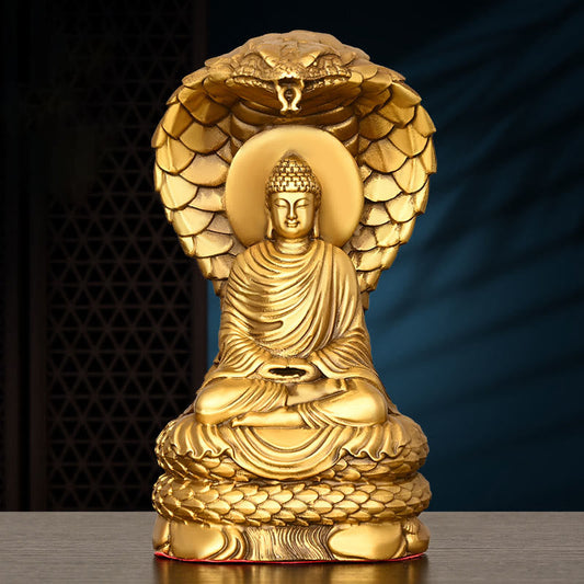 Spirituality Buddha Shakyamuni Snake Figurine Serenity Copper Statue Home Offering Decoration
