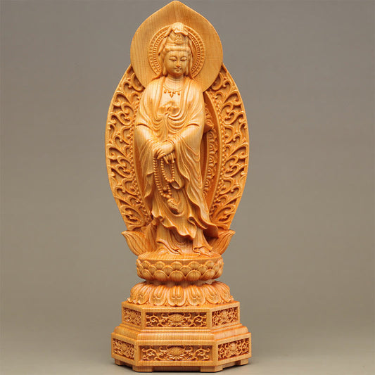 Spirituality Handmade Thuja Sutchuenensis Wood Kwan Yin Avalokitesvara Prosperity Decoration