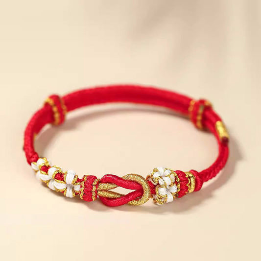 Ancient Tibetan Buddhist Red String Tradition Handmade Peach Blossom Knot Eight Thread Peace Knot Luck Protection Bracelet