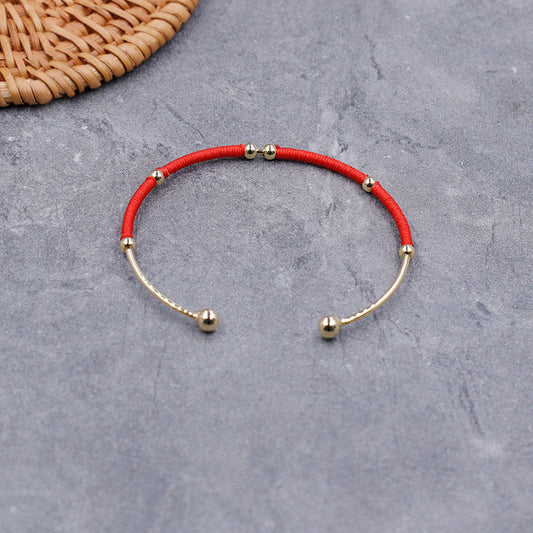 Ancient Tibetan Buddhist Red String Tradition Red String Blessing Protection Cuff Bracelet