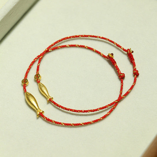 Ancient Tibetan Buddhist Red String Tradition 14K Gold Plated Koi Fish Luck Wealth Braided Bracelet