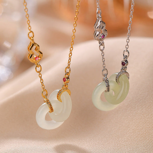 Jade 925 Sterling Silver Round Jade Luck Prosperity Necklace Chain Pendant
