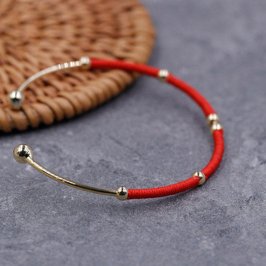 Ancient Tibetan Buddhist Red String Tradition Red String Blessing Protection Cuff Bracelet