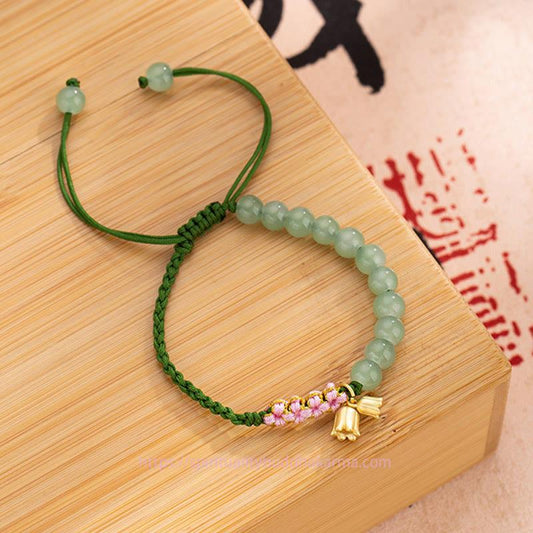 Jade Handmade Jade Bead Lily of the Valley Charm Luck Braided Bracelet