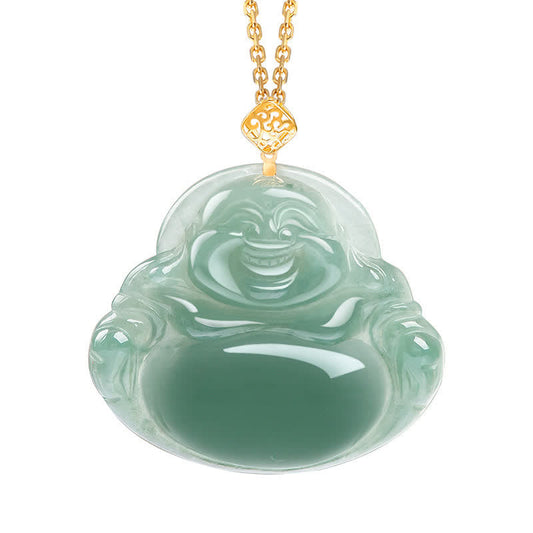Spirituality Laughing Buddha Natural Jade Prosperity Abundance Necklace Pendant
