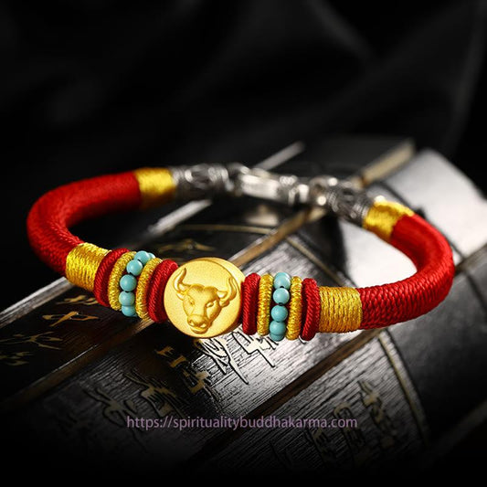 Ancient Tibetan Buddhist Red String Tradition 999 Gold Chinese Zodiac Om Mani Padme Hum King Kong Knot Protection Handcrafted Bracelet