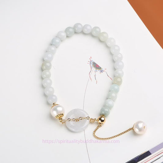 Jade Natural Jade Pearl Peace Buckle Prosperity Luck Bracelet