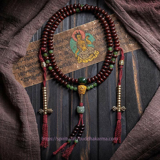 Spirituality Buddha Karma Natural Tibet 108 Mala Beads Purple Bodhi Seed Hetian Cyan Jade Copper Dorje Peace Bracelet