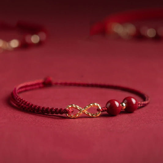 Ancient Tibetan Buddhist Red String Tradition Cinnabar Blessing Red String 14K Gold Infinity Symbol Bracelet Anklet