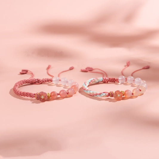 Ancient Tibetan Buddhist Red String Tradition Natural Gradient Agate Reincarnation Knot Peach Blossom Wealth Luck Handmade String Bracelet