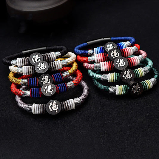 Ancient Tibetan Buddhist Red String Tradition Buddha Character Ebony Handcrafted Rope Bracelet