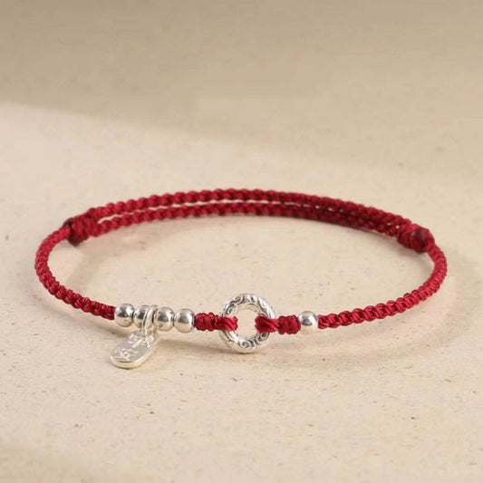 Ancient Tibetan Buddhist Red String Tradition 925 Sterling Silver Auspicious Clouds Peace Buckle Safe And Sound Bracelet Anklet