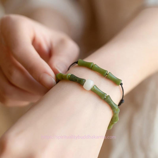 Jade Green Bamboo Jade Pattern Luck Abundance Bracelet