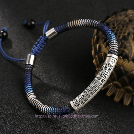 Ancient Tibetan Buddhist Red String Tradition 999 Sterling Silver Heart Sutra Calm Handmade Braided Bracelet