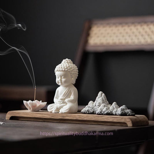 Spirituality Lotus Flower Tathagata Kwan Yin Avalokitesvara Ksitigarbha Meditation Ceramic Stick Incense Burner Decoration