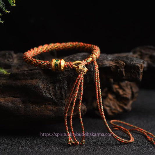 Ancient Tibetan Buddhist Red String Tradition Tibetan Handmade Luck Prayer Wheel Bead Charm Weave Colorful String Bracelet