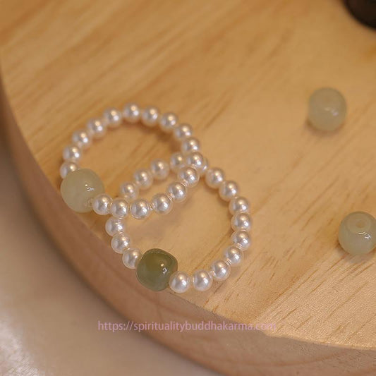 Jade Round Jade Pearl Beads Luck Ring
