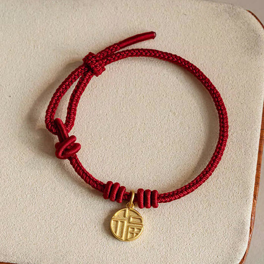 Ancient Tibetan Buddhist Red String Tradition Handmade Eight Thread Peace Knot Fu Character Charm Luck Happiness Red Rope Bracelet