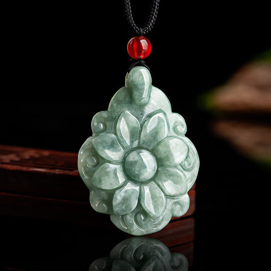 Jade Natural Jade Kalanchoe blossfeldiana Flower Pattern Luck Necklace Pendant