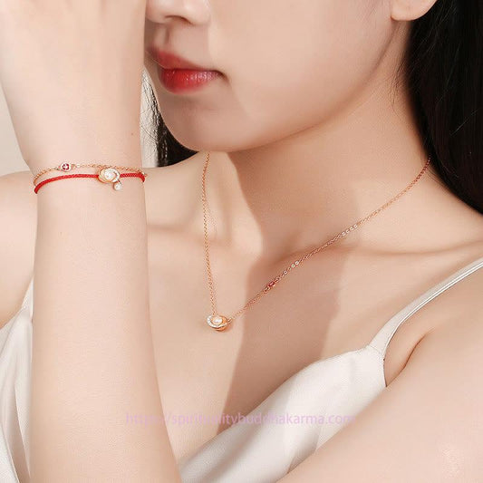 Tibetan Knot Protection 925 Sterling Silver Pearl Ingots Copper Coins Healing Necklace Pendant Red Rope Bracelet Set