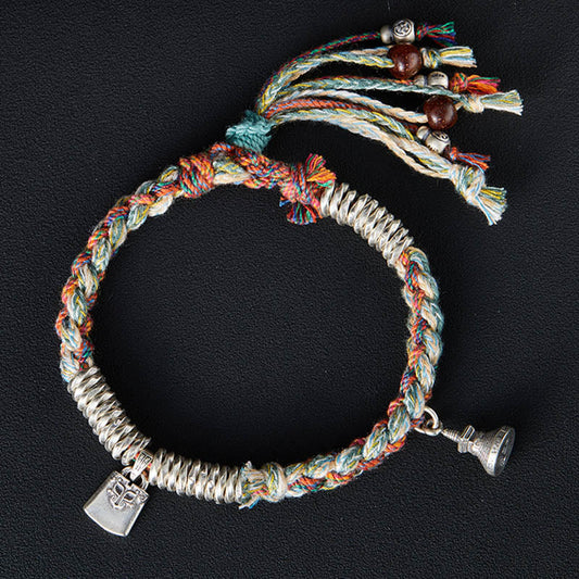 Ancient Tibetan Buddhist Red String Tradition 925 Sterling Silver Handmade Protection Multiple Strands Bracelet