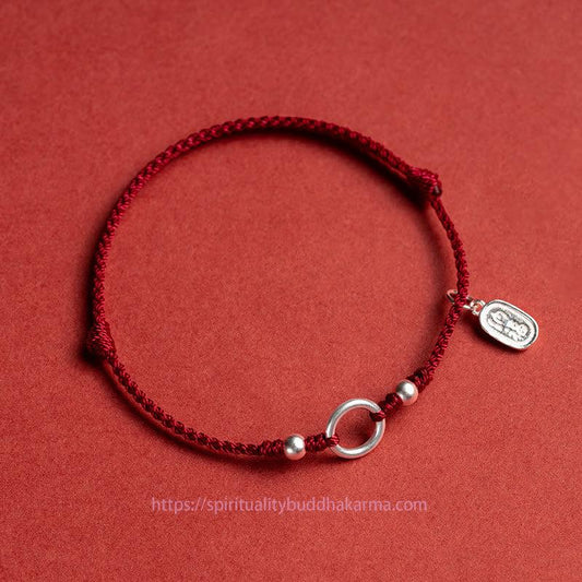 Ancient Tibetan Buddhist Red String Tradition 925 Sterling Silver Lucky Fortune Peace Joy Lotus Peace Buckle Red String Bracelet