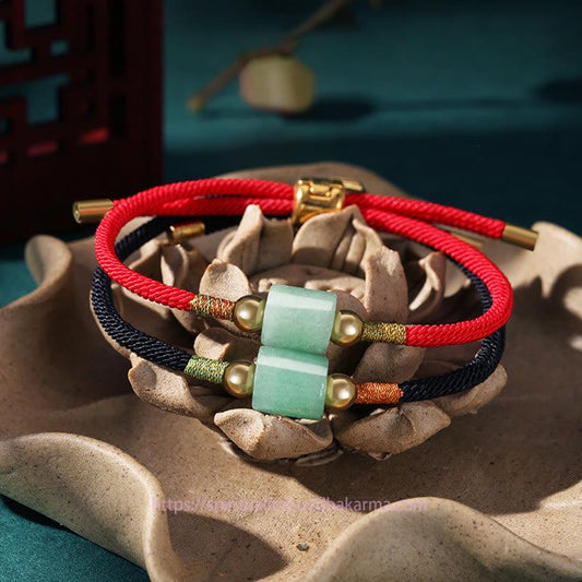 Ancient Tibetan Buddhist Red String Tradition Tibet Handmade Green Aventurine Red Stone Malachite Luck Protection Braided Rope Bracelet